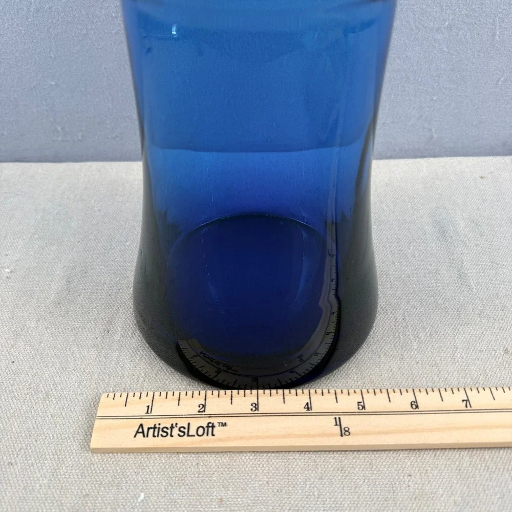 Vintage Empoli Style Italian Blue Glass Apothecary Jar with Lid MCM 14" Italy - Picture 9 of 9